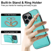 Étui de téléphone portable en cuir PU antichoc pour iPhone 14 Pro Max/14 Pro/14 Plus/14/15, 360 °   Support pour téléphone, 3 emplacements pour cartes et poche pour billets