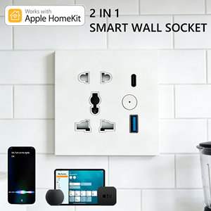 <span class=keywords><strong>Prise</strong></span> intelligente <span class=keywords><strong>USB</strong></span>-<span class=keywords><strong>C</strong></span> compatible <span class=keywords><strong>Apple</strong></span> HomeKit, <span class=keywords><strong>prise</strong></span> murale à connexion directe, 2 sorties 16A à charge rapide, contrôle à distance via application, en plastique - Product Image 1