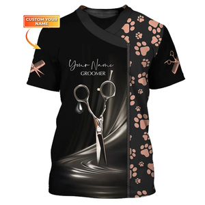 T-Shirt Personalizzata per Toelettatori di Animali <span class=keywords><strong>con</strong></span> Stampa Forbici, in Poliestere Spandex Leggero, Vestibilità Regolare, Asciugatura Rapida - Product Image 3