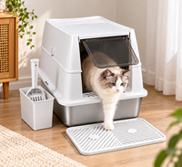 Bac à litière pour chat en plastique fermé, toilette pour chat avec couvercle, tapis et pelle à litière, logo personnalisé OEM, bac à litière pour animaux de compagnie en gros