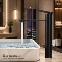 Robinet de lavabo AMAXO anti-traces de doigts noir mat avec cartouche en céramique, idéal pour les hôtels et les salles de bain