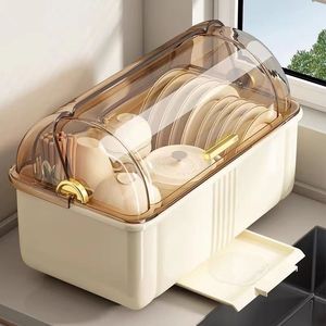 Dish Rack Drainer Bowl Chopstick Holder Storage Box With Lid Multifunctional Kitchen Tableware Organizer Rectangle Shape - Product Image 1