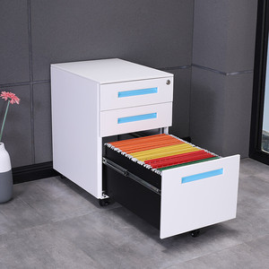 Mobiler Akten schrank aus kompaktem Stahl mit schmalem Einbau griff und Rollen für das Home Office - Product Image 3