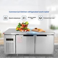 Plan de travail réfrigéré commercial en acier inoxydable, congélateur, comptoir réfrigérant, capacité 360L, modèle sous-comptoir argenté