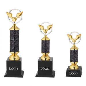 Golden Eagle <b>Trophy</b> with Black Marble Column and Engraved Base for Sports and Games Awards - Product Image 1