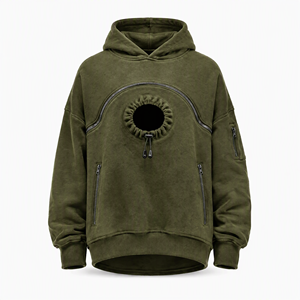 Sweat à capuche polaire oversize délavé pour l'hiver, avec ouverture à cordon de serrage, poches multiples zippées, pour transporter votre animal mains libres - Product Image 1
