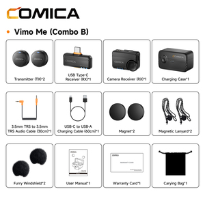 ไมโครโฟนไร้สาย COMICA Vimo Me (Combo B/W) แบบหนีบเสื้อขนาดเล็ก 2TX+2 RX พร้อมระบบตัดเสียงรบกวนอัจฉริยะ สำหรับการบันทึกวิดีโอและการสตรีม - Product Image 5