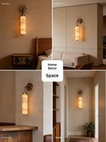 Lampe murale LED en albâtre espagnol vintage de luxe américaine, chambre à coucher, hall d'hôtel, salon, entrée, design Wabi Sabi