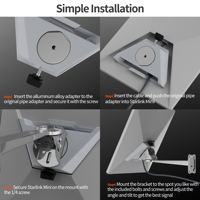 Kit de montage réglable à 360° horizontal et 180° vertical pour antenne satellite Starlink Mini - Montage extérieur en alliage d'aluminium anti-corrosion