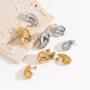Anting-anting INS modis tidak ternoda 3 ukuran minimalis berlubang air anting-anting kancing untuk wanita perhiasan baja tahan karat berlapis emas 18k