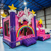 Château gonflable licorne arc-en-ciel pour adultes et enfants, rose, avec zone de saut