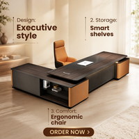 Ensemble de bureau de direction haut de gamme orange, design moderne minimaliste, construction en bois, grande taille, pour directeur/président
