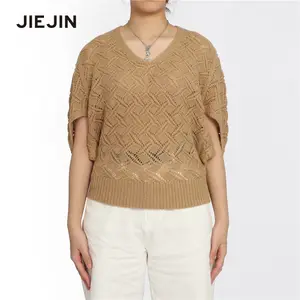 Suéteres de verano para mujer, cuello en v, color sólido, bajo, venta al por mayor