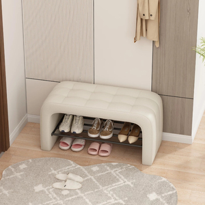 <span class=keywords><strong>Banc</strong></span> à chaussures intégré rembourré, <span class=keywords><strong>banc</strong></span> à chaussures en cuir PU capitonné à canaux verticaux, étagère métallique ouverte à 2 niveaux - Product Image 3