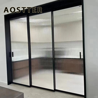 Porte de séparation en verre et aluminium AOSTTER à 4 panneaux avec système de rail coulissant télescopique, séparateur d'espace ouvert de grande taille, taille personnalisée