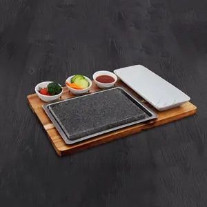 Lava Stone Lave With White Ceramic Plate Baking Pan Stone Barbecue Oil Free Baking Pan For Hotel And Restaurant