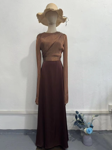 Abito Elegante da Donna con Scollo Rotondo <span class=keywords><strong>Maniche</strong></span> a Pipistrello Stile Musulmano in <span class=keywords><strong>Raso</strong></span> a <span class=keywords><strong>Maniche</strong></span> <span class=keywords><strong>Lunghe</strong></span> Aderente Sexy e Casual - Product Image 6