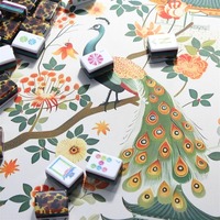 Ensemble de Mahjong de luxe gravé à 4 couches, 160 tuiles Léopard Luxe Paon, Luxe Social Haut de Gamme