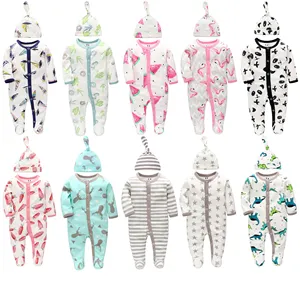 Fabrik Großhandel Baby Stram pler mit Hut guten Preis Gedruckte Baby Mädchen Kleidung Pyjamas Set Baby Kleidung Neugeborene Kinder Kleidung