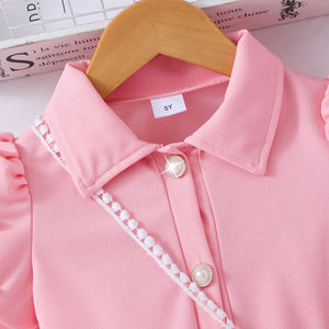 Vestido de Princesa con Mangas Abullonadas de Color Rosa Claro Sólido para Niña, con Bolso de Hombro con Perlas, para Actuaciones - Product Image 3