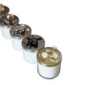Luxury <b>Glass</b> Scented <b>Candle</b> with Electroplated Decorative Metal Lid Handmade Aromatherapy <b>Jar</b> for Home Decor Christmas Gift - Product Image 2