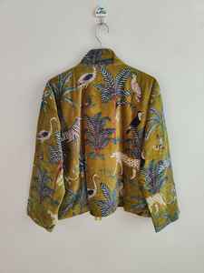 Green Jungle Print Bohemian <b>Velvet</b> Bomber <b>Jacket</b> Reversible Eco-Friendly Breathable Winter - Product Image 5