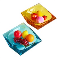 Plateau à fruits en cristal artificiel bleu doré, design minimaliste moderne, couleur unie, emballé individuellement, plat à noix