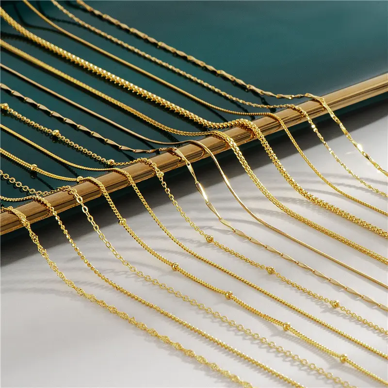 Flat 925 Sterling Silver 18K Gold Plated Cross Wave Clavicle Chain Necklace Connectors Fashion Jewelry Cable Chain