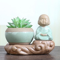 Poterie en pierre Zen verte, pot de fleur créative et succulente, maytreya, bouddha, vieux rock, boue, petit singe, creux en céramique