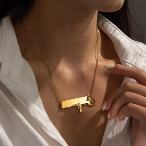 Mặt dây chuyền khắc laser hình học tùy chỉnh tên riêng, dây thép không gỉ mạ vàng 18K, quà tặng trang sức nữ - Product Image 2