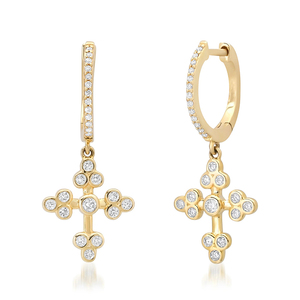 Boucles d'oreilles créoles pendantes Gemnel Gothic Diamond Cross et breloque en argent 925 pavé de diamants pour un accent audacieux et affirmé dans le jeu d'oreilles - Product Image 6