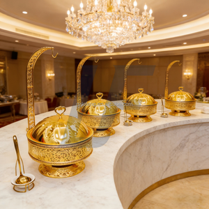 웨딩 파티 연료 가열 뷔페 케이터링 음식 보온기 뷔페 골든 샤핑 행잉 골드 브래스 차핑 디쉬 - Product Image 2