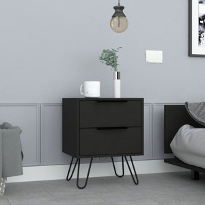 Augusta 2 <b>Drawer</b> Nightstand Black Hairpin Legs <b>Side</b> <b>Table</b> End <b>Table</b> - Product Image 1