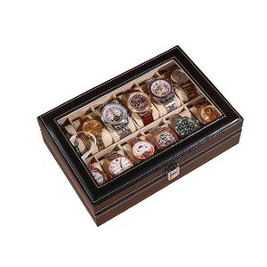 Boîte de rangement pour montres en cuir, 6 emplacements avec serrure, boîte à bijoux rectangulaire pour usage domestique - Product Image 5