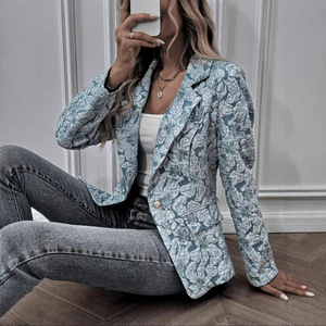 Veste Courte Décontractée <span class=keywords><strong>Femme</strong></span> Tendance – Style Rétro Jacquard Coupe Slim - Product Image 4