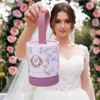 Boîte cadeau cylindrique en papier imprimé sur mesure avec poignée, emballage rond en carton pour dragées de mariage, bonbons, chocolats, bijoux