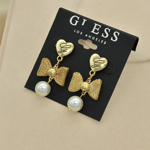 Pendientes Largos de Diseño de Marca de Moda con Perla y Logotipo <span class=keywords><strong>GUESS</strong></span> Calado, Pendientes Colgantes de Diseño para Mujer - Product Image 4