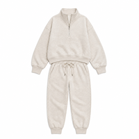 Ensemble jogging deux pièces personnalisé en gros, sweat-shirt à col montant semi-zippé et pantalon de jogging, couleur avoine chiné, avec cordon de serrage et poche plaquée, OEM