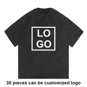 230G maglietta allentata del lavaggio in bianco della manica corta MOQ basso personalizza le tue magliette del lavaggio acido degli uomini di Logo