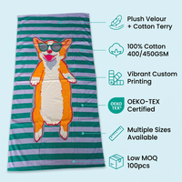Serviette de plage en velours de coton personnalisée en gros, 400-450 GSM, impression numérique réactive, certifiée OEKO-TEX GRS, pour la plage, la piscine et les voyages