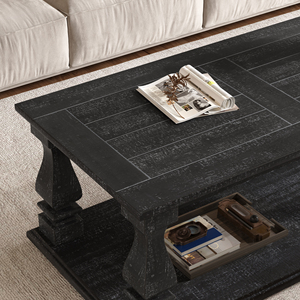 Weathered Black Farmhouse Coffee <b>Table</b> 47.24 In Long Rustic Living Room <b>Table</b> - Product Image 6