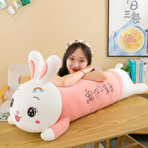 Peluche Coniglio Arcobaleno Sdraiato, Bambola Coniglio Dormiente per Bambine, Pupazzo di Pezza, Cuscino Abbraccio, Cotone PP Super Morbido, Regalo di Compleanno - Product Image 2