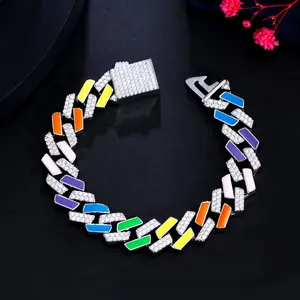 Scintillante colorato Design unico gioielli Cubic Zirconia pietra pavimentata smalto grosso braccialetti a catena cubana braccialetti per le donne