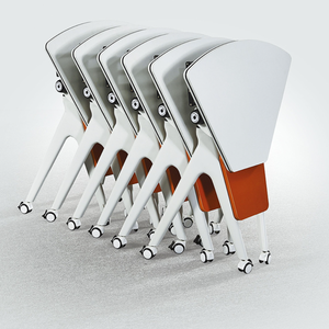 Mesa de entrenamiento plegable en forma de abanico con panel lateral naranja y ruedas para oficina, formación y discusiones en grupos pequeños - Product Image 2
