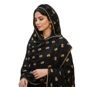 Wholesale Women Black <b>Chiffon</b> Shawl Gold Foil Pineapple Print Long Lightweight <b>Scarf</b> Daily Wear All Seasons OEM Supplier - Product Image 3