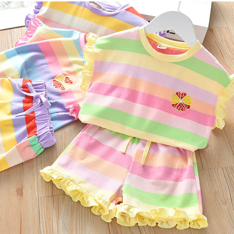 Ensemble d'été pour petite fille, vêtements colorés, vente en gros, 2 pièces,