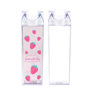 MAYSURE Bouteilles d'eau carrées en plastique sans BPA de 500ml 1L réutilisable en acrylique, mignon carton de lait, gobelet en plastique transparent personnalisé avec couvercle - Product Image 2