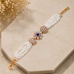 Elegante Pulsera de Cadena de Plata 925 para Mujer con Cuentas Blancas y Detalles de Moissanita, Joyería India Tradicional Hecha a Mano para Fiestas - Product Image 3