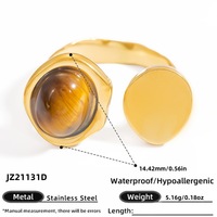 SUMMLY Klassischer Großhandels-Ring aus Edelstahl mit 18K Gold-Beschichtung, Personalisierbar, mit Naturstein, Verstellbar, für Damen und Partys