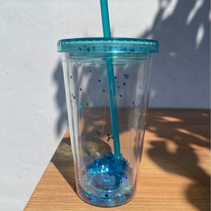 Gobelet à paille en plastique à double paroi, transparent, portable, grande capacité, avec couvercle et paille, pour usage extérieur - Product Image 3